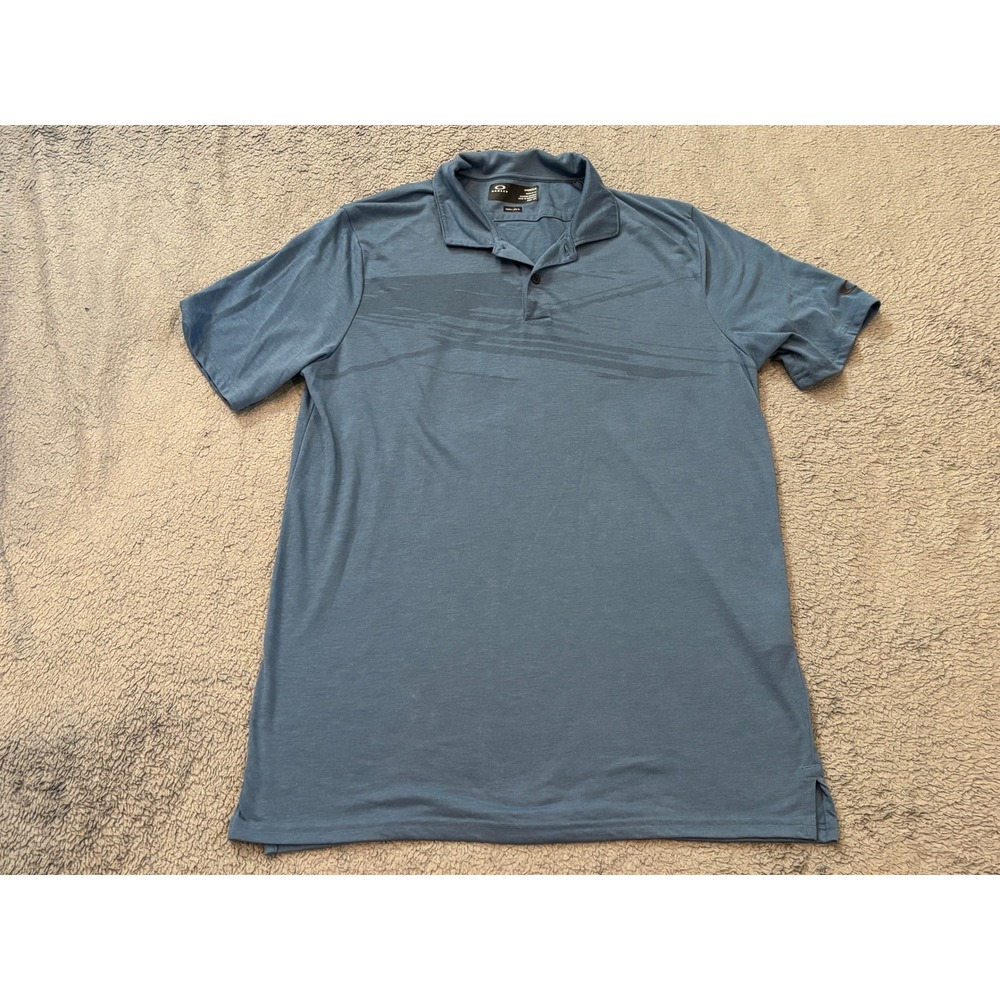 Oakley Hydrolix Mens Polo Shirt Blue Heather Short Sleeve Graphic Large XL